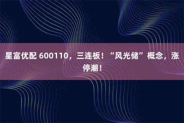 星富优配 600110，三连板！“风光储” 概念，涨停潮！